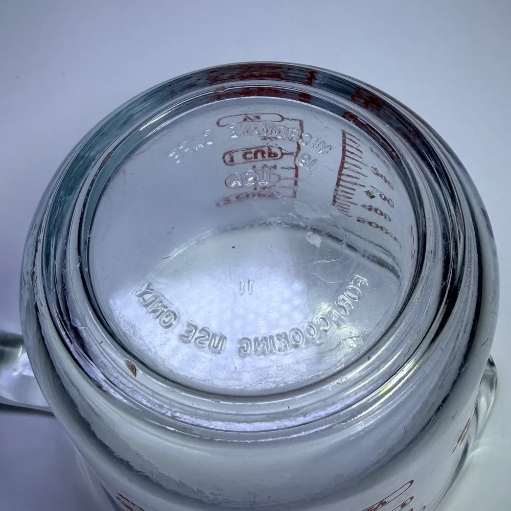 Anchor Hocking 2 Cup Glass Measuring Cup Red Graphics 16oz 500ml Made in USA